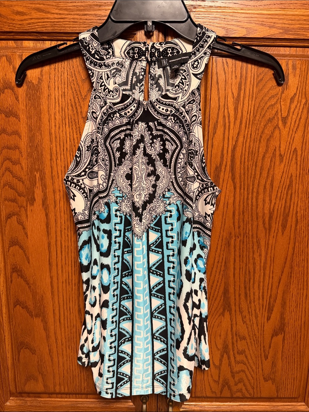 INC International Concepts Black and Aqua Paisley Halter Tank